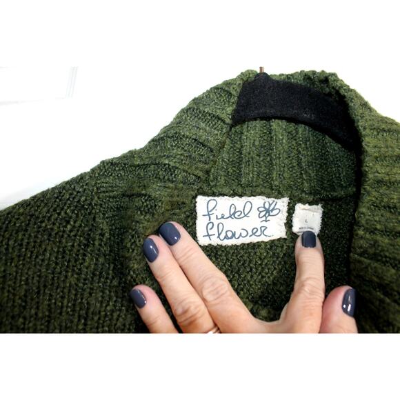 Field Flower Anthropologie Forest Green Pullover Cocoon Sweater sz L - Picture 3 of 3